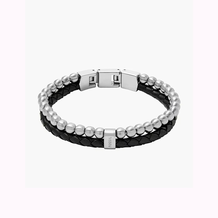폴로믹스,파슬 남성 비드 브라운 레더 멀티스탠드 팔찌 JF04855040 SILVER