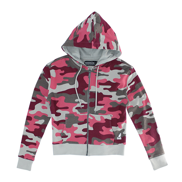 캉골 여성 와플 풀 집 후디 K8668 Pink Camo