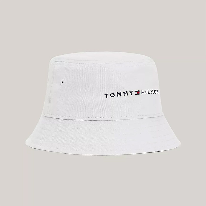 폴로믹스,타미 남성 타미 로고 버켓 모자 White