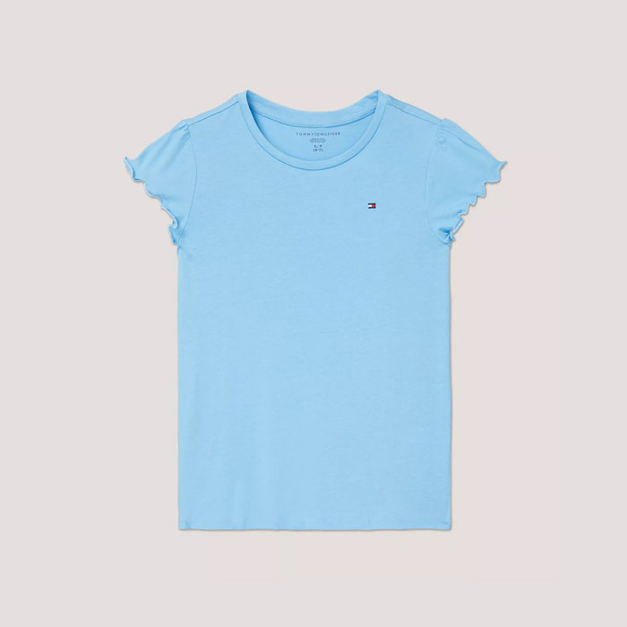 폴로믹스,타미 걸즈 2-16 러플 슬리브 반팔 탑 티셔츠 Blue