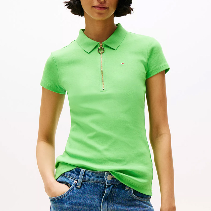 타미 여성 SS 슬림핏 집 폴로 Spring Lime