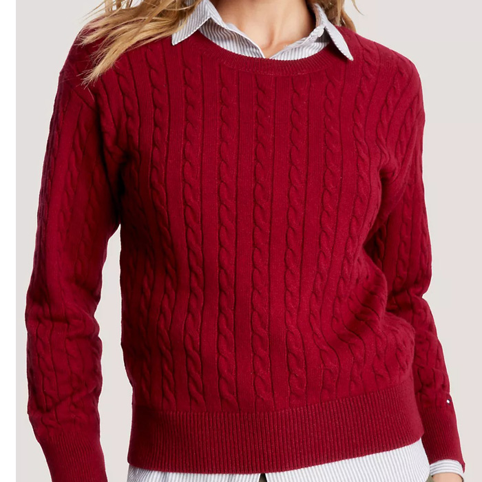 타미 여성 릴렉스핏 케이블 스웨터 Rouge