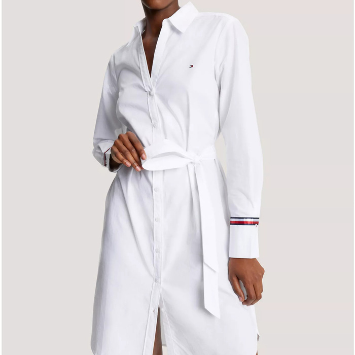 폴로믹스,타미 여성 밸티드 팝린 셔츠 드레스 White