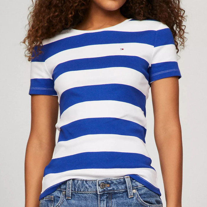 폴로믹스,타미 여성 스트라이프 크루 티셔츠 Blue White