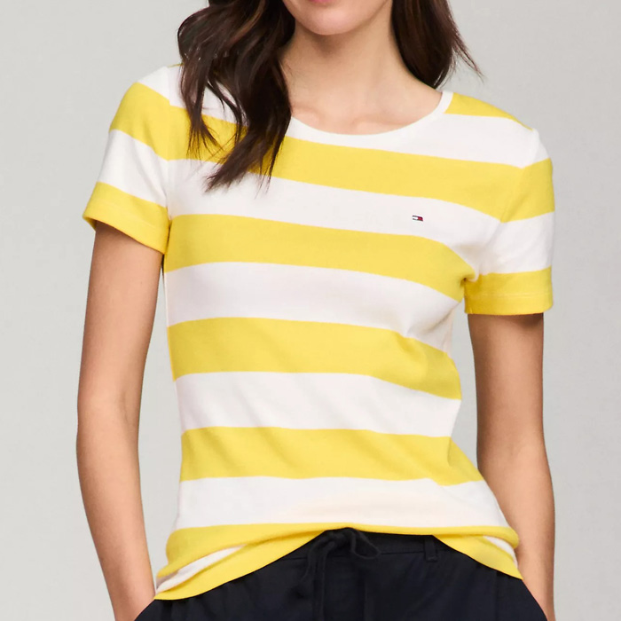 타미 여성 스트라이프 크루 티셔츠 Yellow White