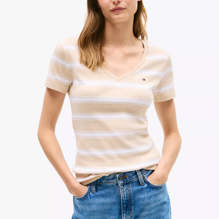타미 여성 숏 슬리브 스트라이프 페이버릿 티 Beige Heather