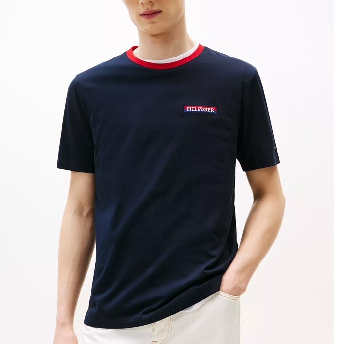 타미 남성 엠브로이더 모노타입 로고 티셔츠 Navy