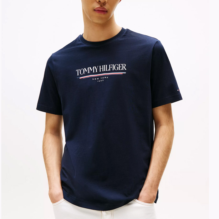 타미 남성 타미 1985 스트라이프 로고티셔츠 Navy ON
