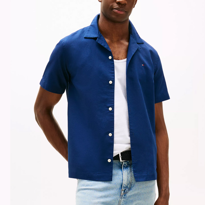 타미 남성 레귤러핏 린넨 블랜드 캠프 셔츠 Carbon Navy ON
