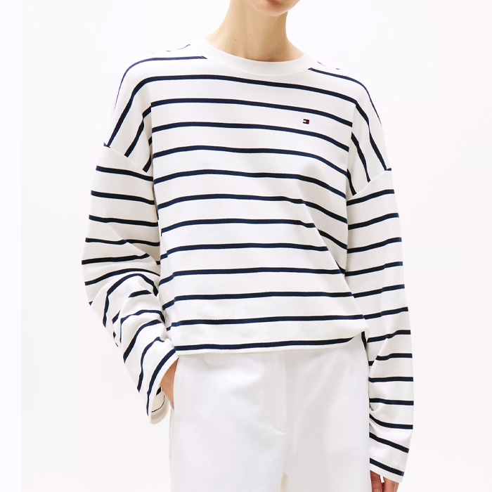 타미 여성 릴렉스핏 롱슬리브 스트라이프 티셔츠 Navy Stripe