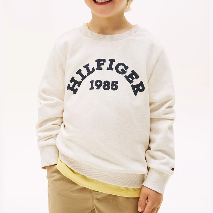 타미 보이 2-18 1985 힐피거 아크 로고 스웻셔츠 Beige Heather