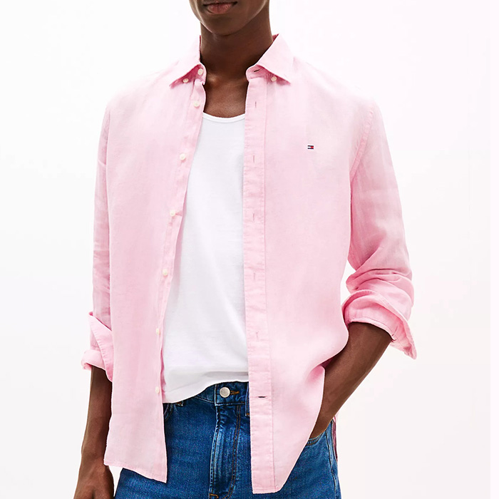 타미 남성 레귤러핏 솔리드 린넨 긴팔 셔츠 Whimsy Pink