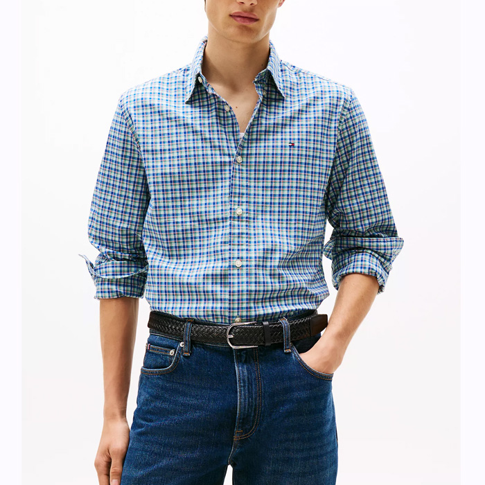 타미 남성 레귤러핏 체크 팝린 셔츠 Blue Multi