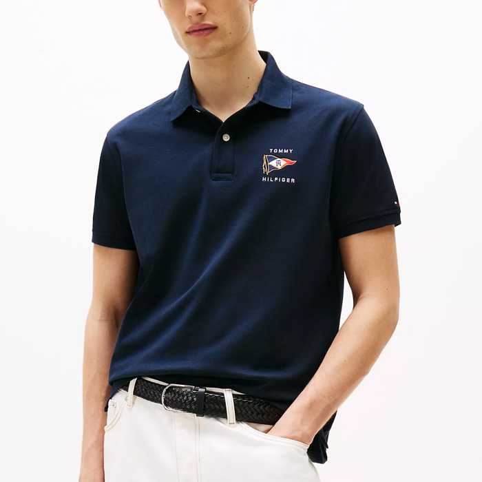 타미 남성 레귤러핏 나티컬 플래그 폴로 셔츠 Navy