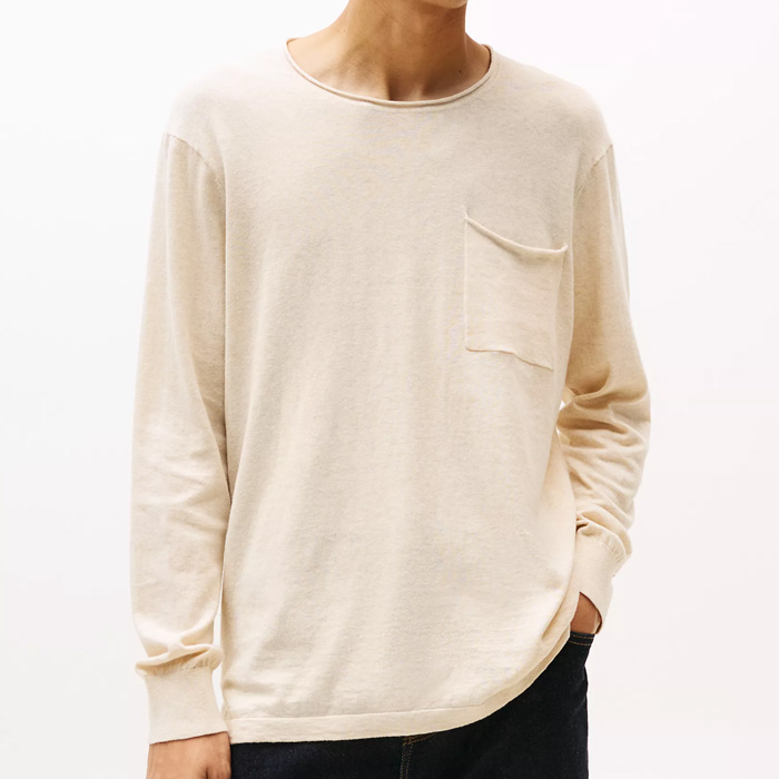 타미 남성 카튼 린넨 포켓 티셔츠 스웨터 Beige Heather ON