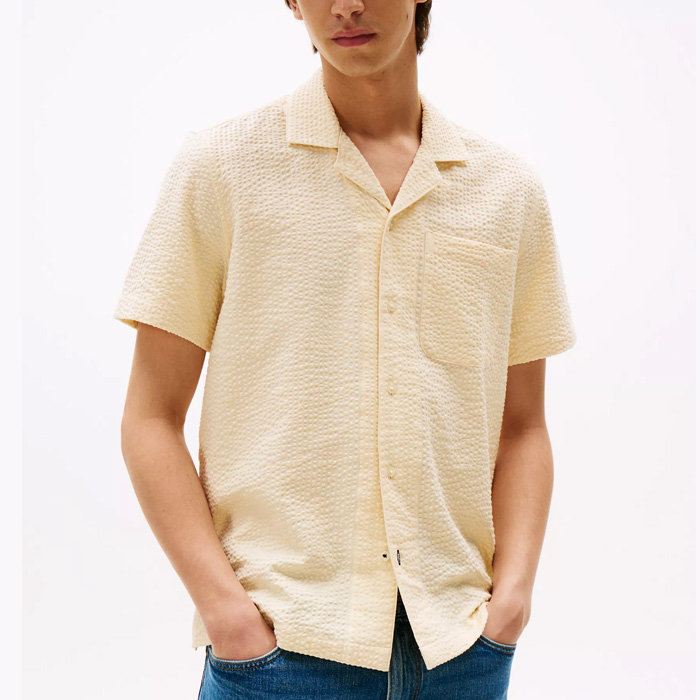 타미 남성 레귤러핏 시어서커 캠프 반팔 셔츠 Classic Beige