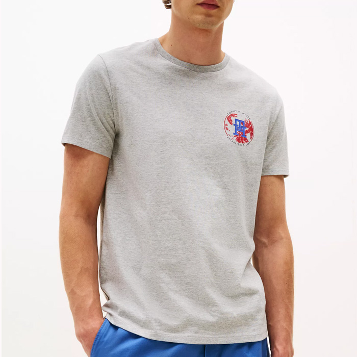 타미 남성 타미 팜스 로고 반팔 티셔츠 Grey Heather