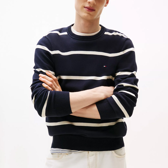 타미 남성 스트라이프 크루넥 스웨터 Navy Stripe ON