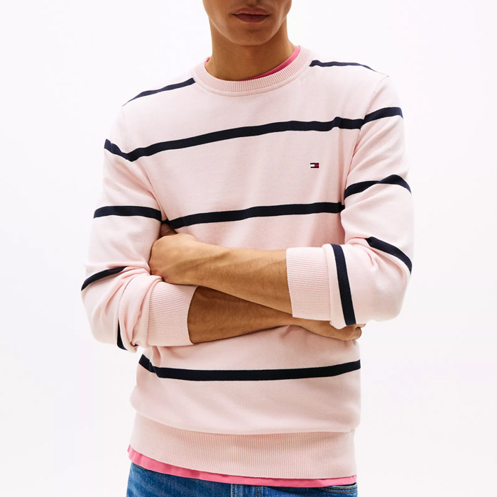 타미 남성 스트라이프 크루넥 스웨터 Pink Stripe ON