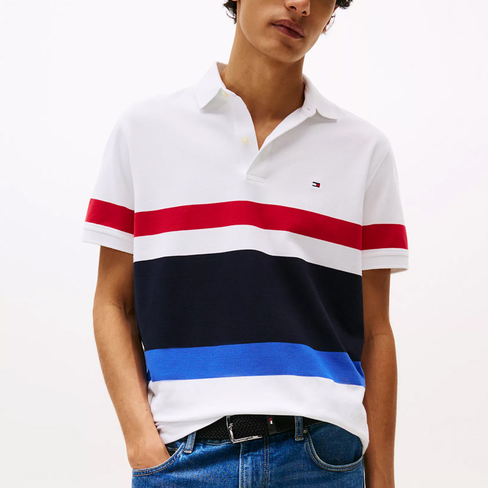타미 남성 레귤러핏 블락 스트라이프 폴로셔츠 White Colorblock ON