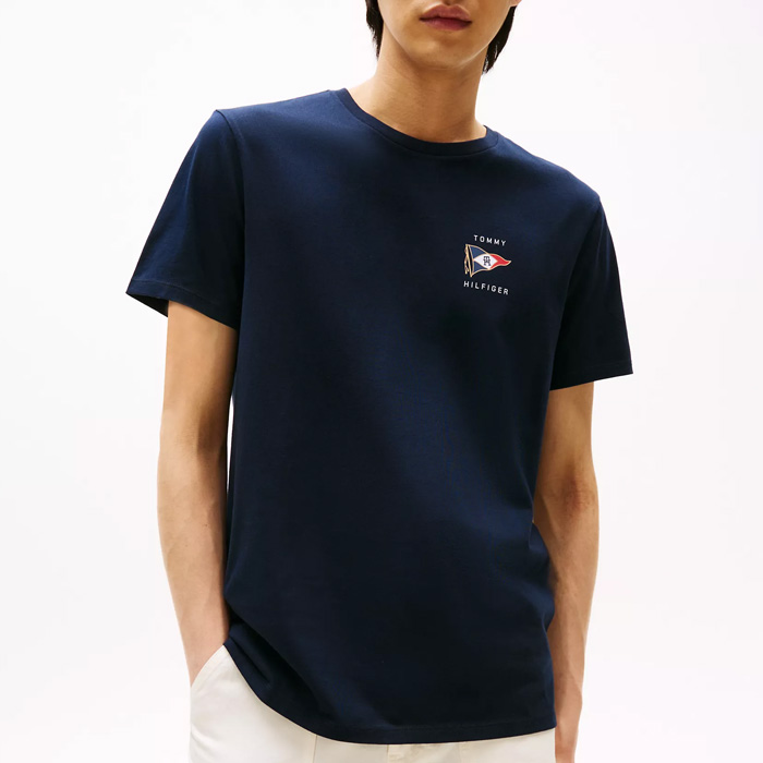 타미 남성 나티컬 플래그 그래픽 반팔 티셔츠 Navy