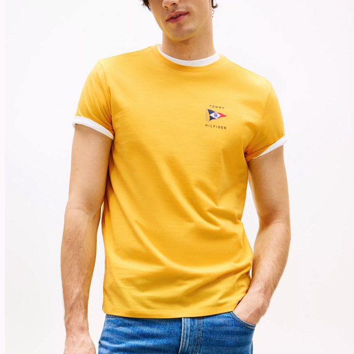 타미 남성 나티컬 플래그 그래픽 반팔 티셔츠 Yellow