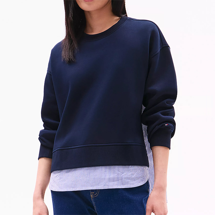 타미 여성 믹스드 미디어 하이브리드 스웻셔츠 Navy