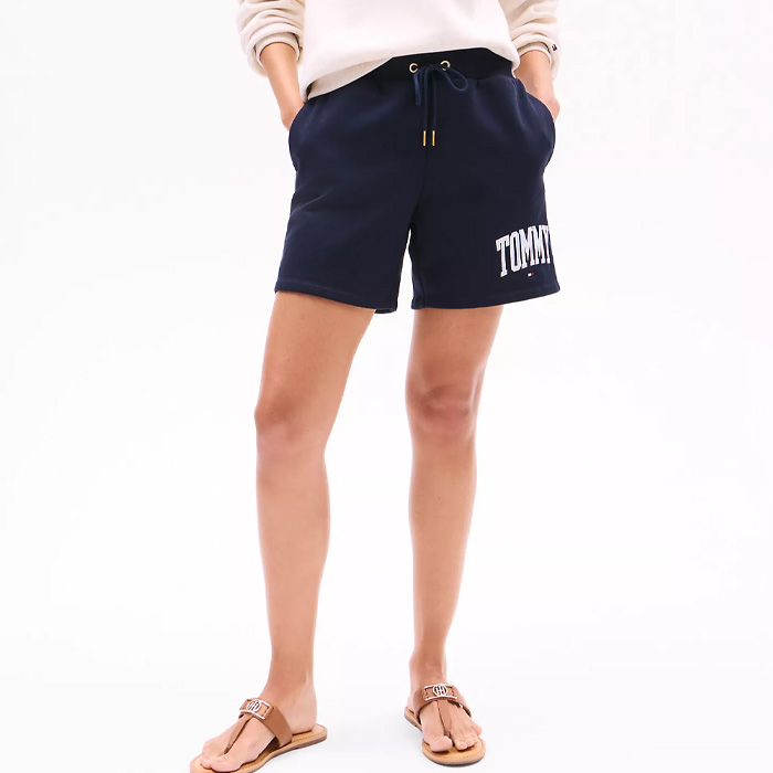 폴로믹스,타미 여성 이타카 스트라이프 타미 로고 스웻쇼츠 Navy